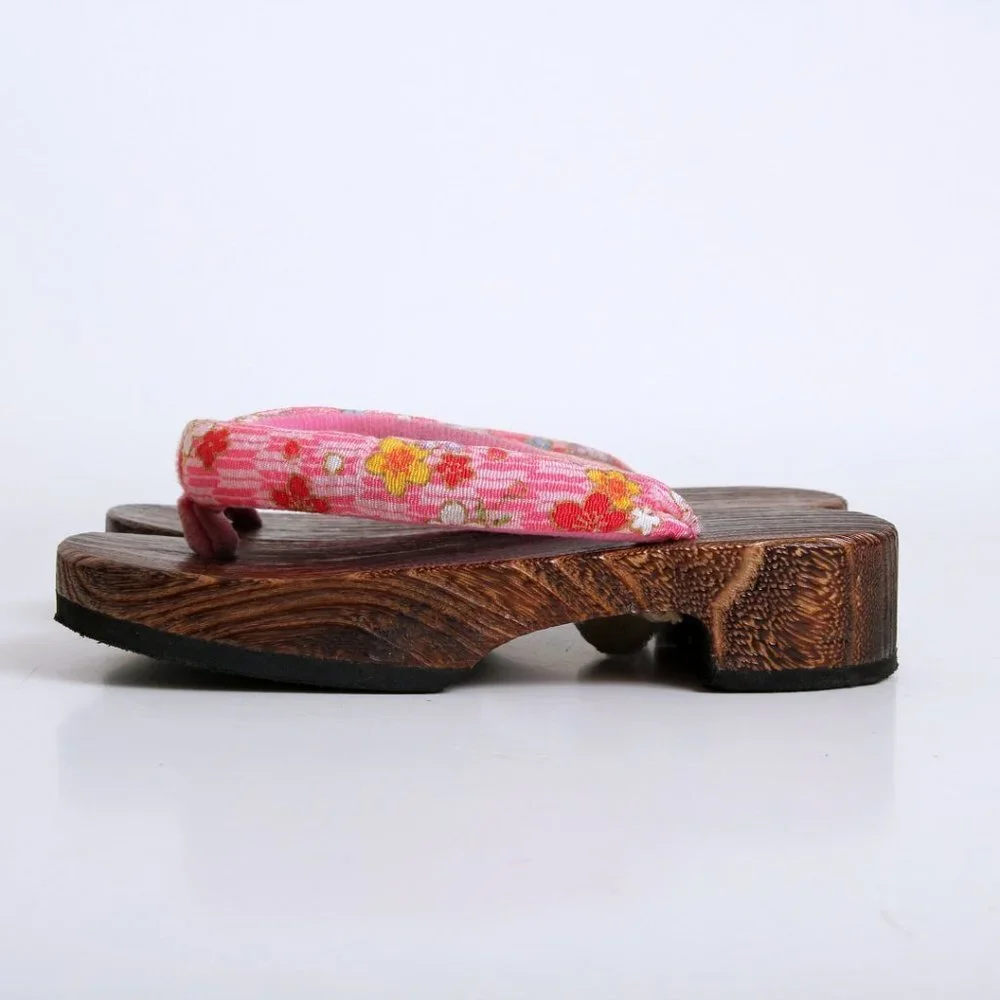 Japanese Wooden Floral Geta Sandals Pink Girl‎ Size 13.5